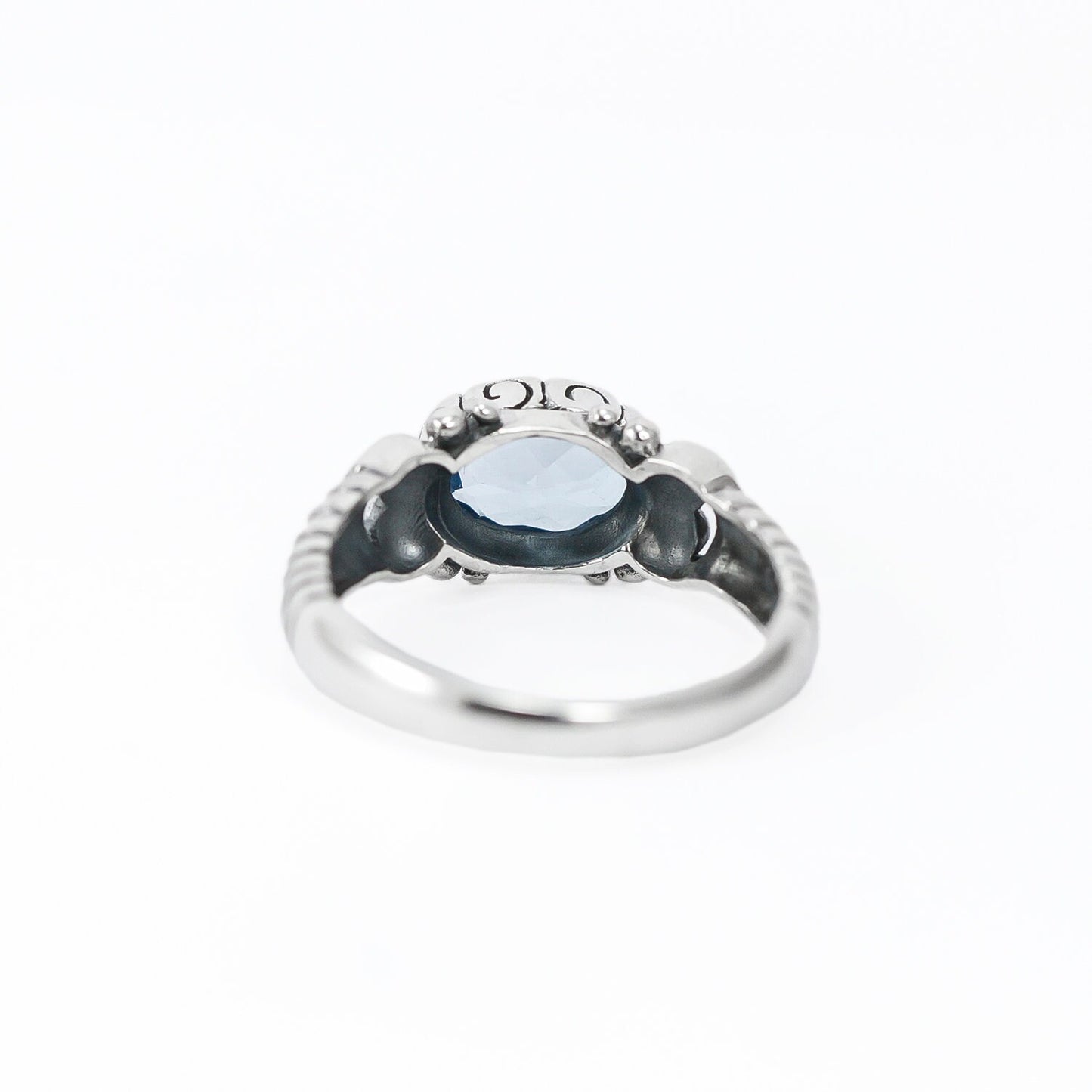 blue topaz ring 925 sterling silver decorated with cable style and open work filigree