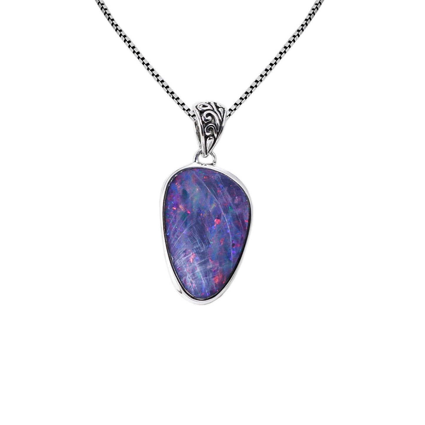 Australian opal pendant 925 sterling silver decorated with filigree bail