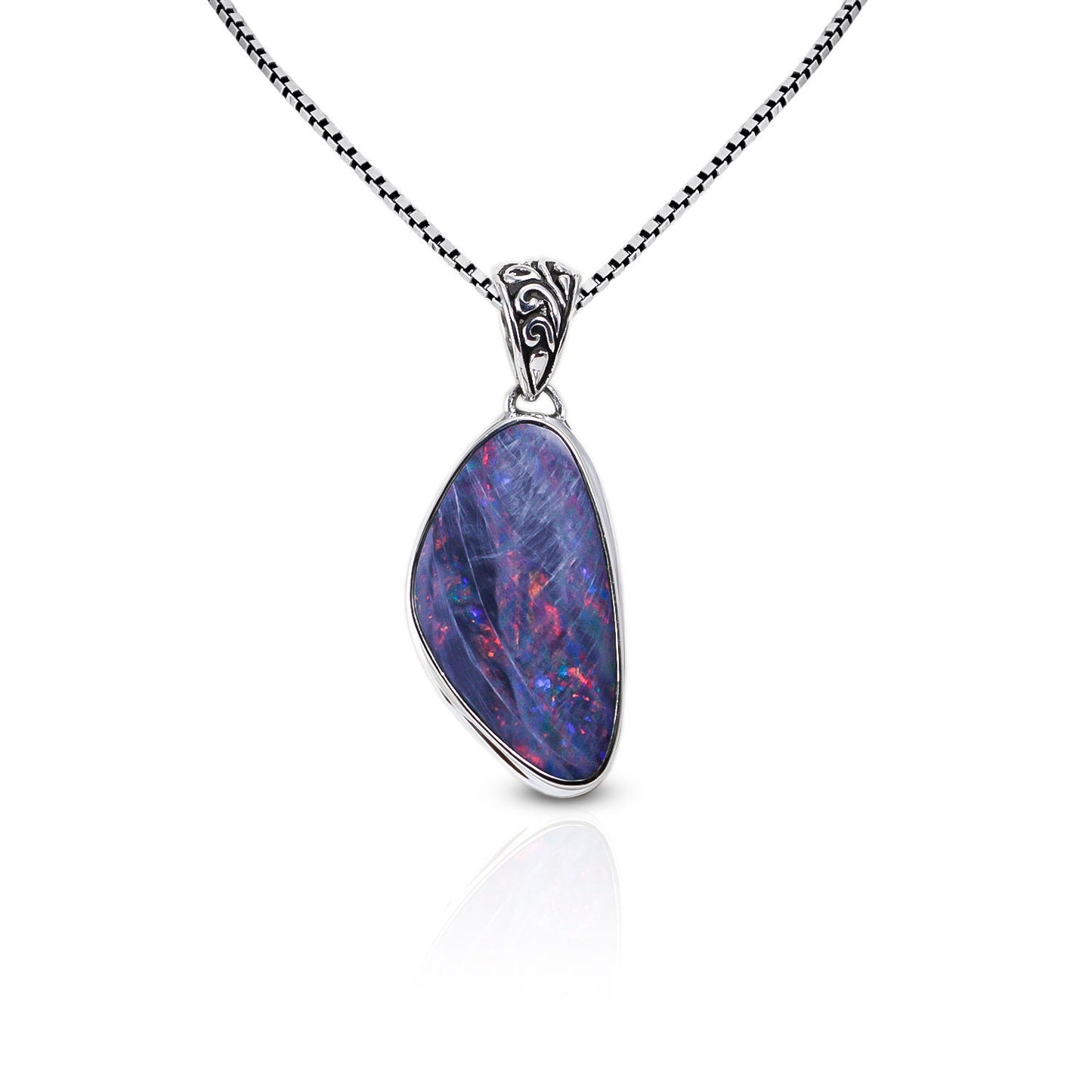 Australian opal pendant 925 sterling silver decorated with filigree bail