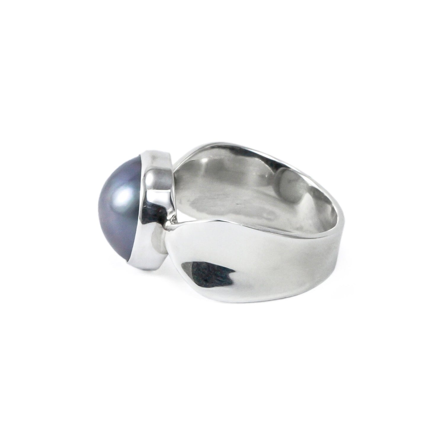 Blue mabe pearl ring 925 sterling silver with unique shank
