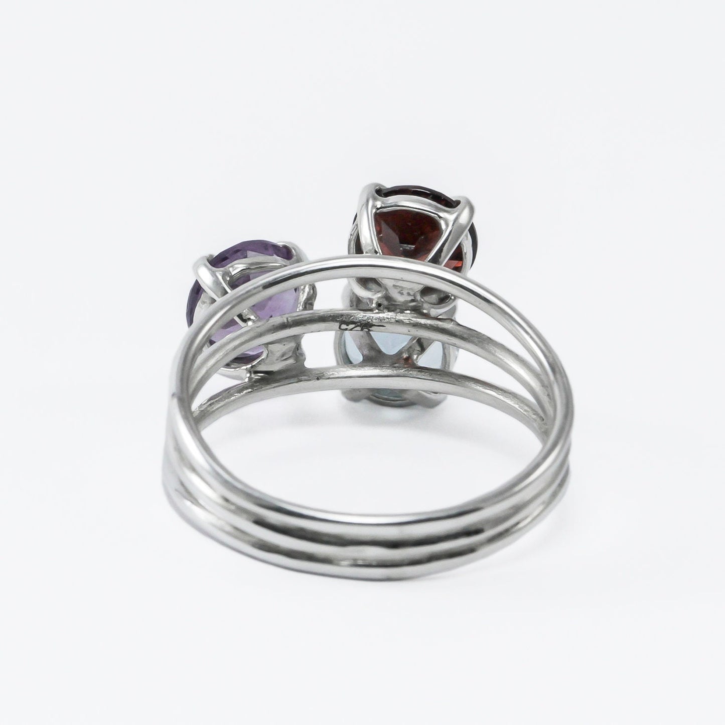 Multi stones ring set in 925 sterling silver, three stones ring