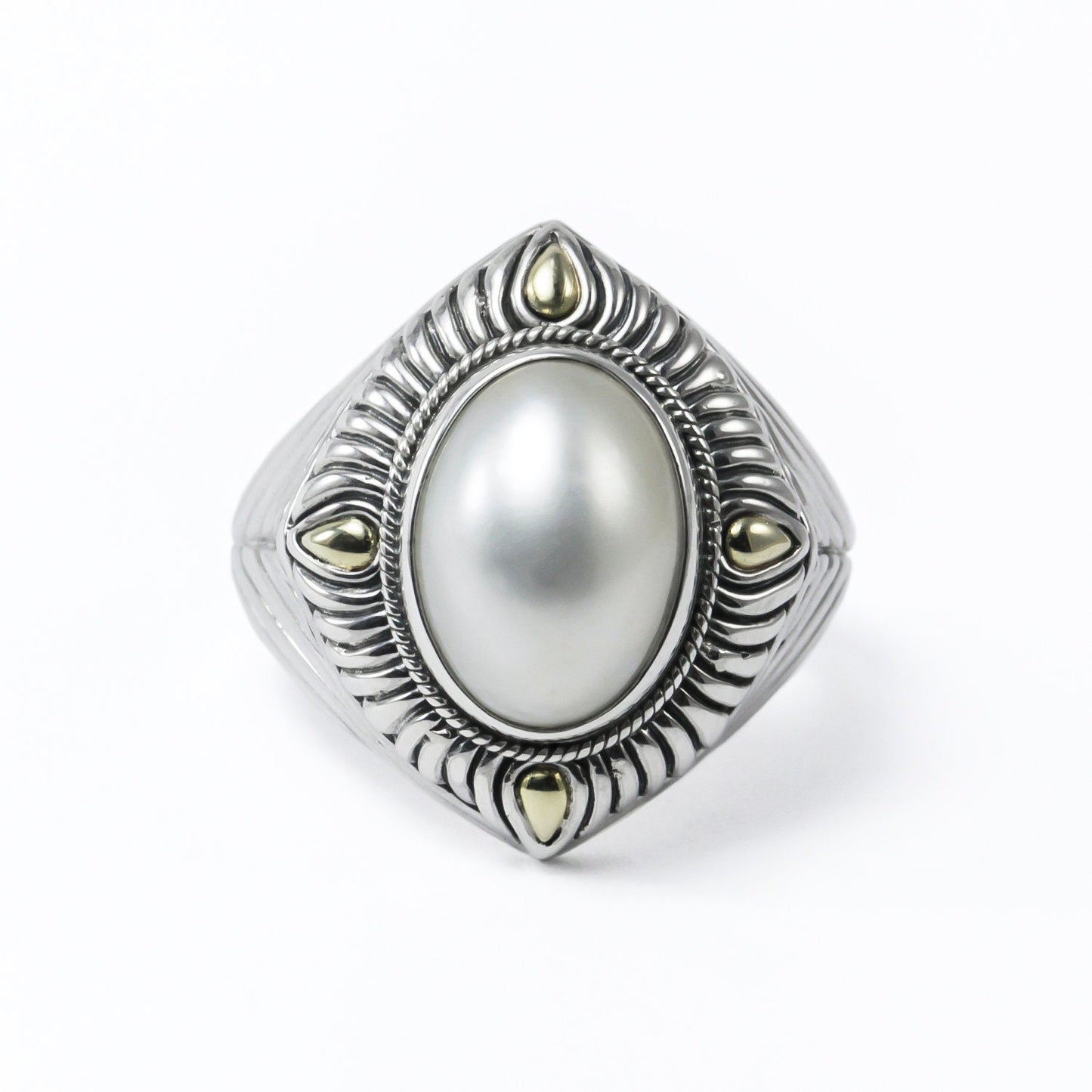 mabe pearl ring 925 sterling silver marquise shape decorated with 18K real gold