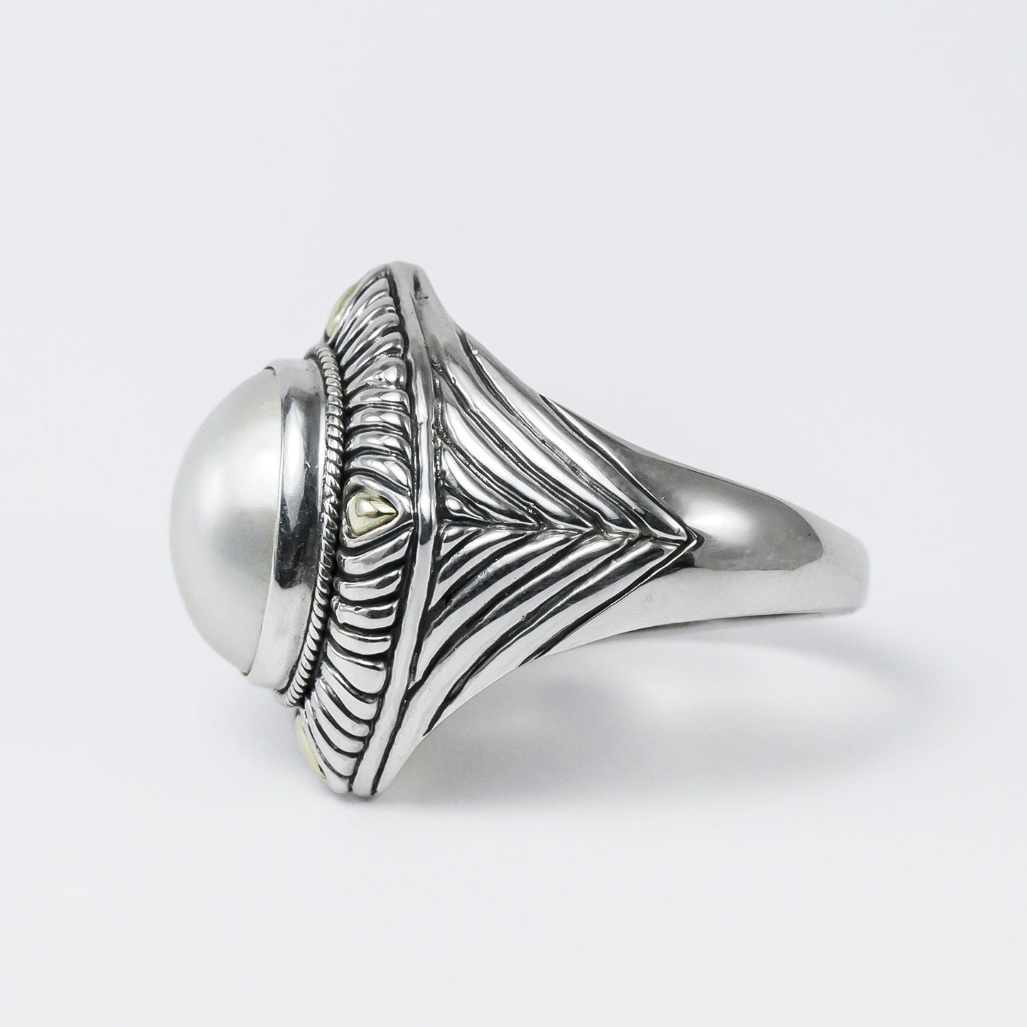 mabe pearl ring 925 sterling silver marquise shape decorated with 18K real gold