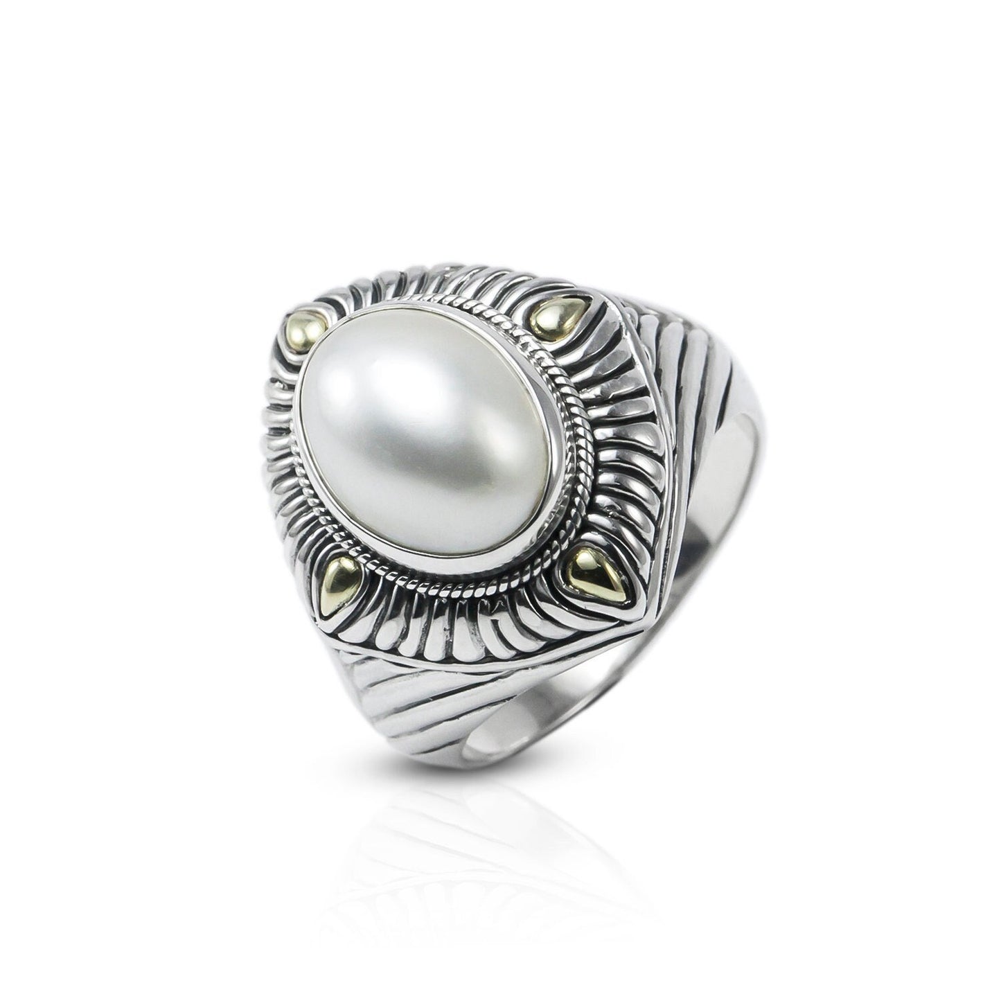 mabe pearl ring 925 sterling silver marquise shape decorated with 18K real gold