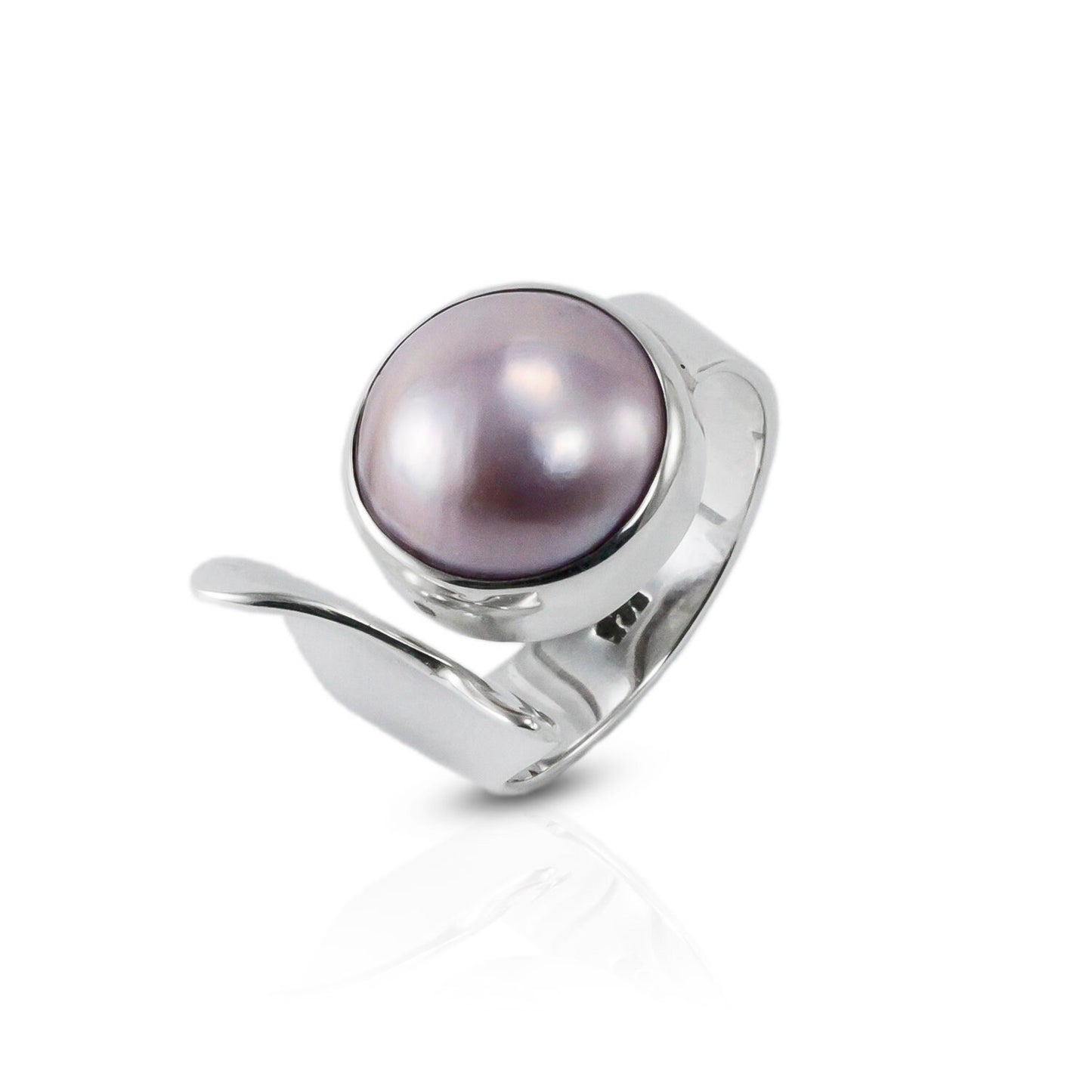 pink Mabe pearl ring set in 925 sterling silver handmade bezel adjustable size