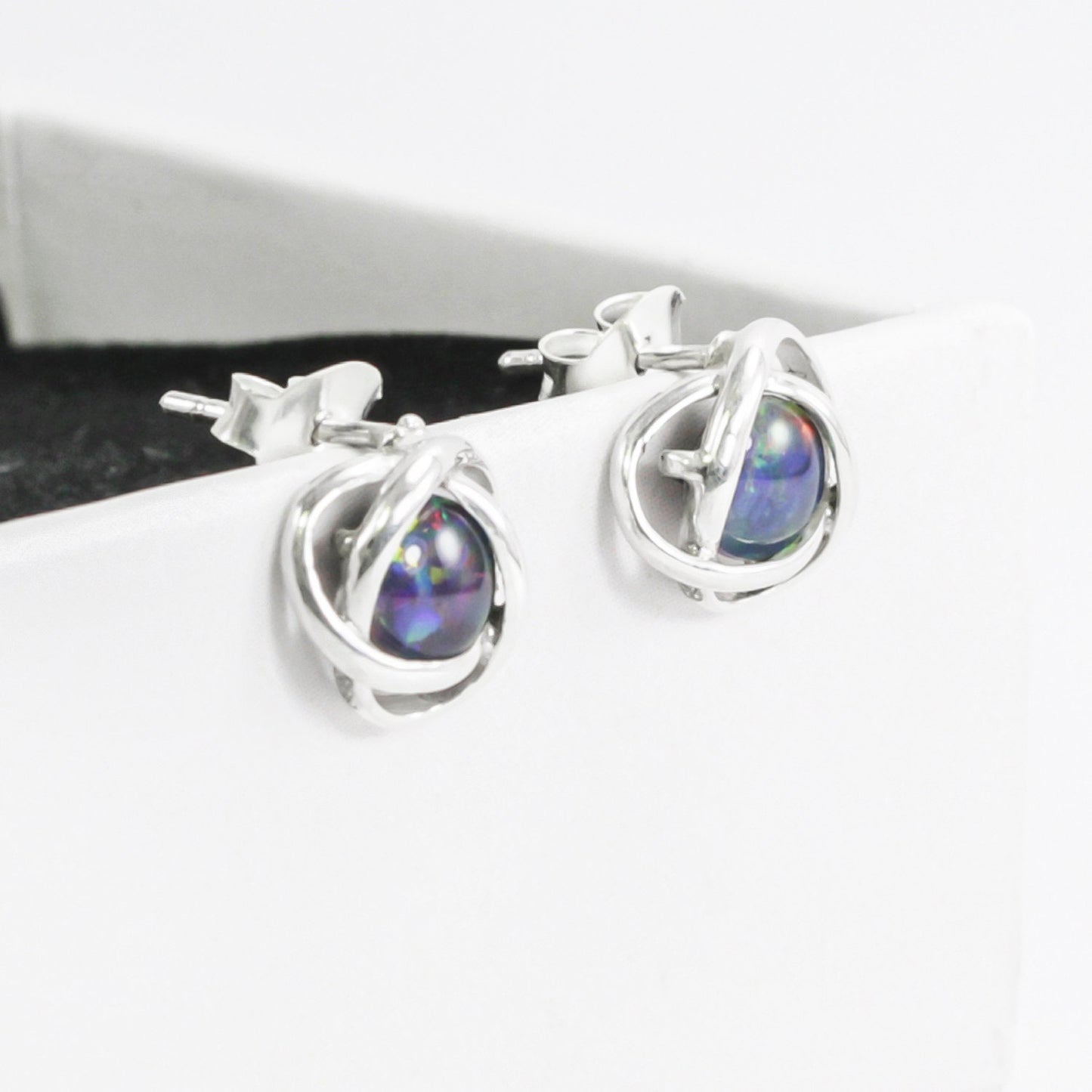 fire opal earrings stud 925 sterling silver, genuine opal earrings