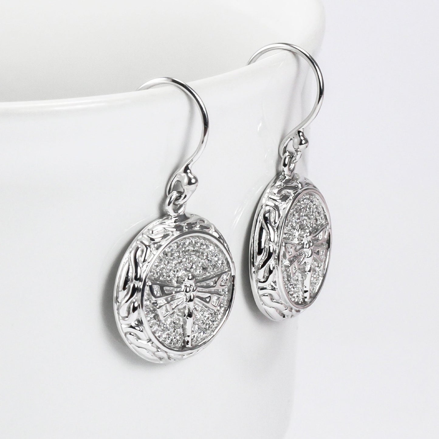 Dragonfly earrings 925 sterling silver decorated with micro setting stone