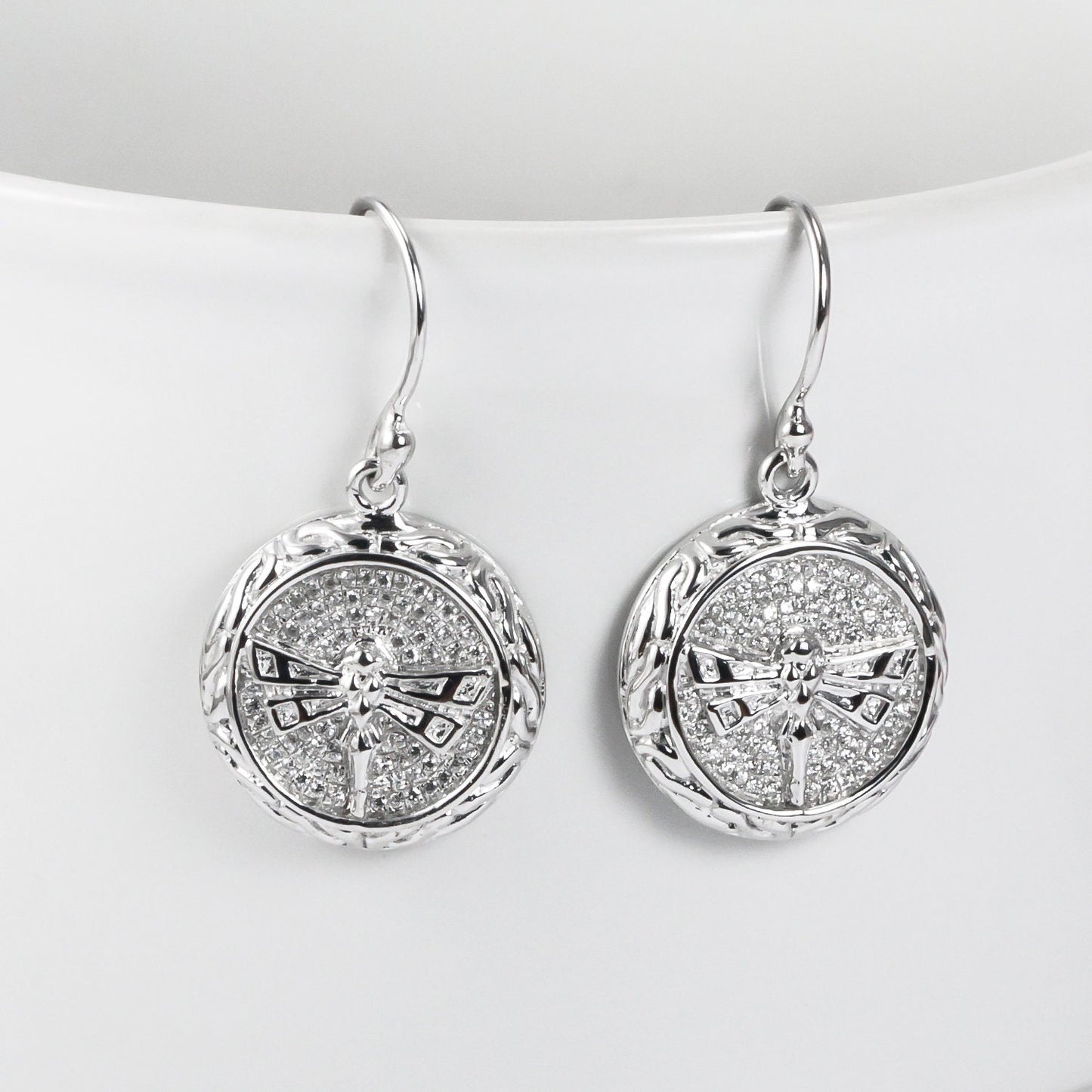 Dragonfly earrings 925 sterling silver decorated with micro setting stone