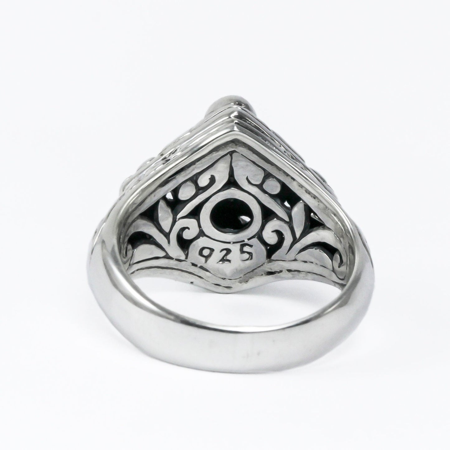 square ring 925 sterling silver with genuine blue topaz decorated with filigree ornament and white topaz