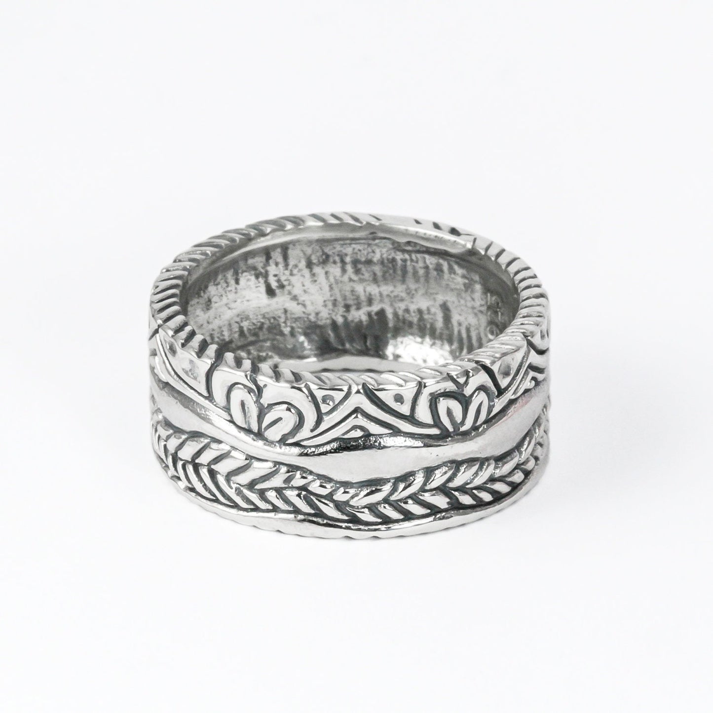 Eternity band ring unisex 925 sterling silver decorated with filigree ornament full side carving