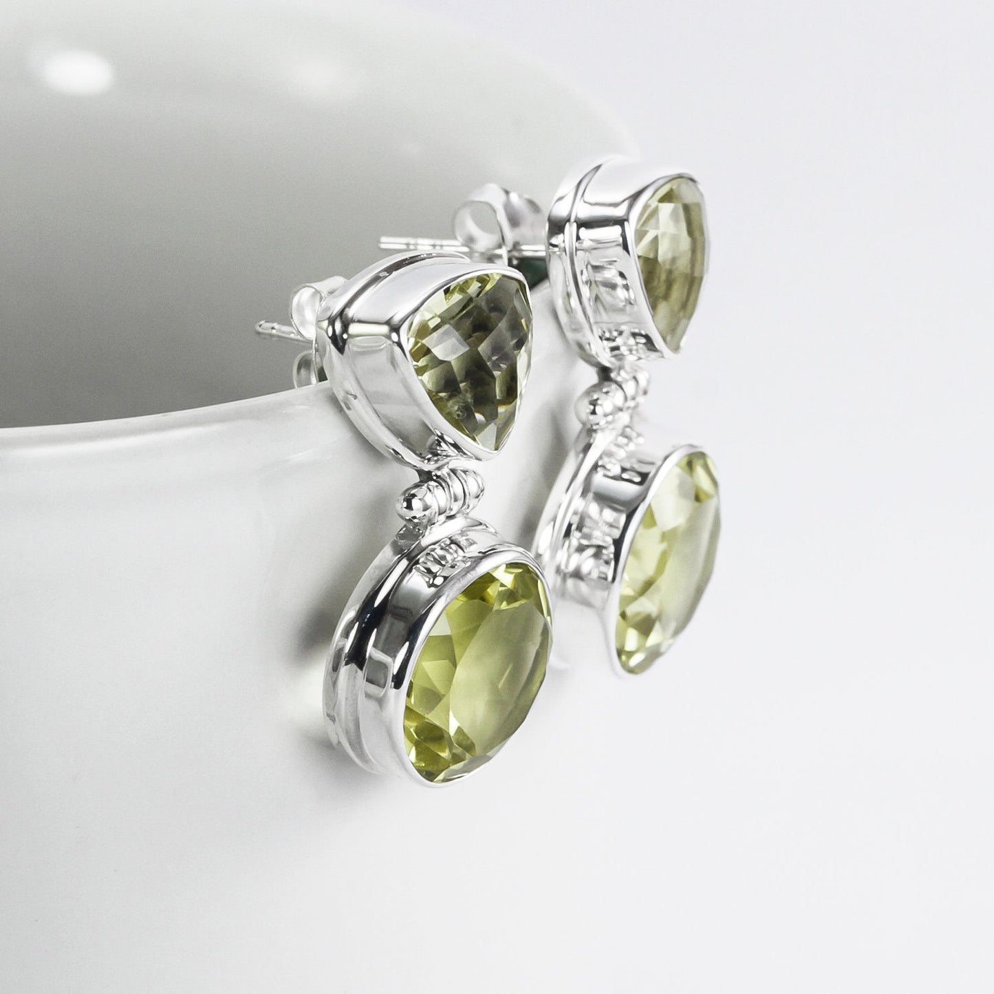 Lemon Quartz earrings stud dangle in 925 sterling silver, gems stone stud earrings dangle