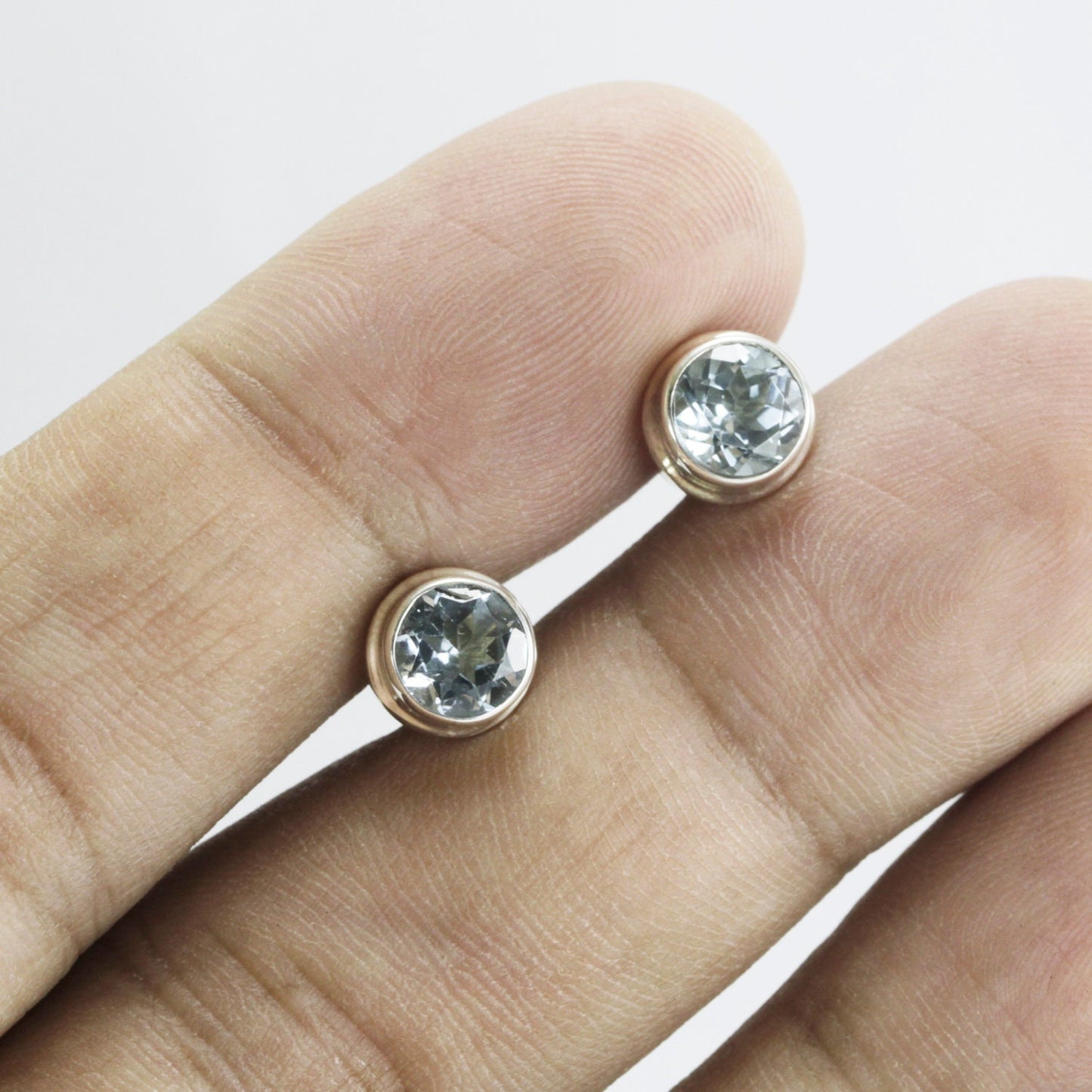 Blue Topaz Earrings Studs for women 6 mm Octagon shape bezel set in 925 stud earrings