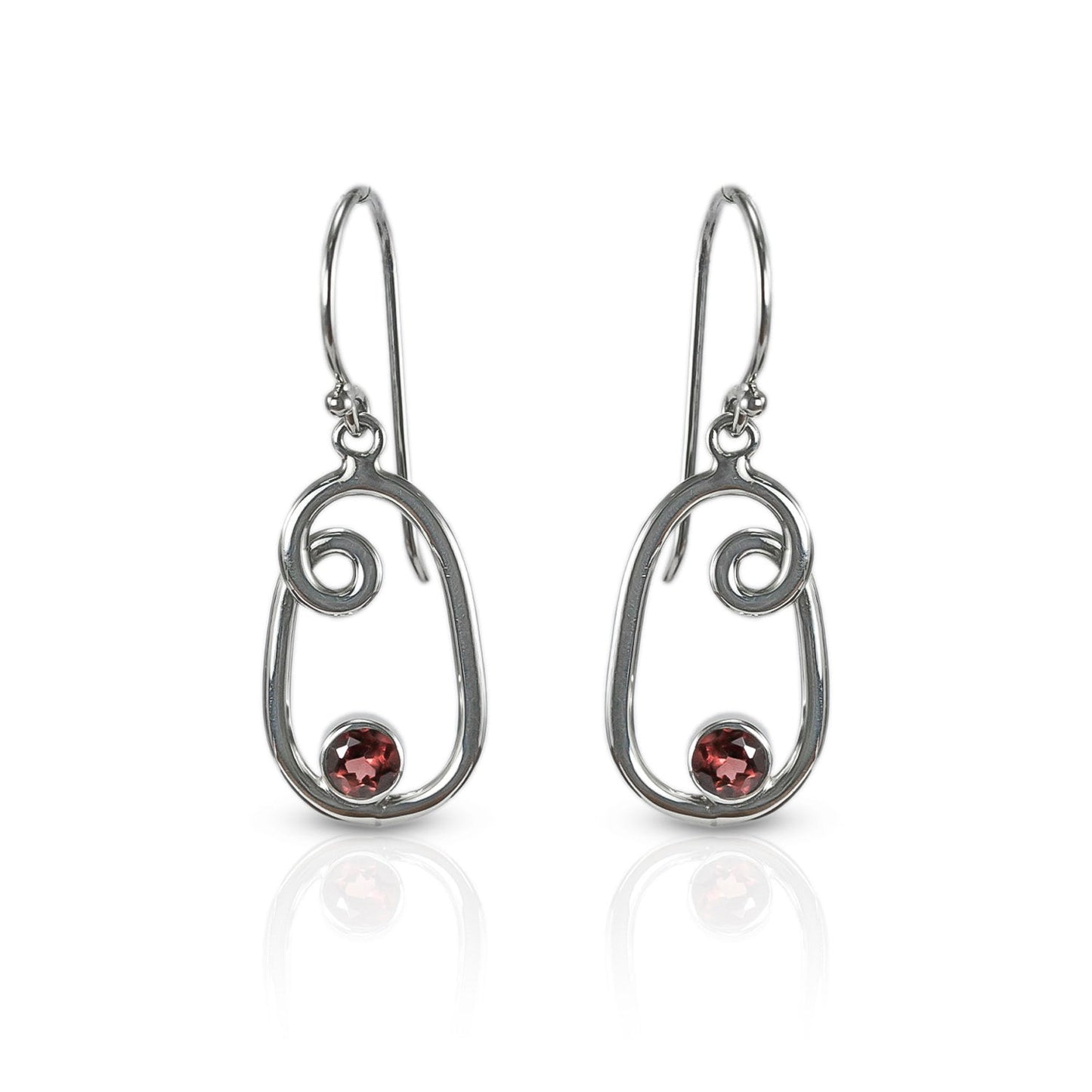 red garnet earrings 925 sterling silver with infinity swirl