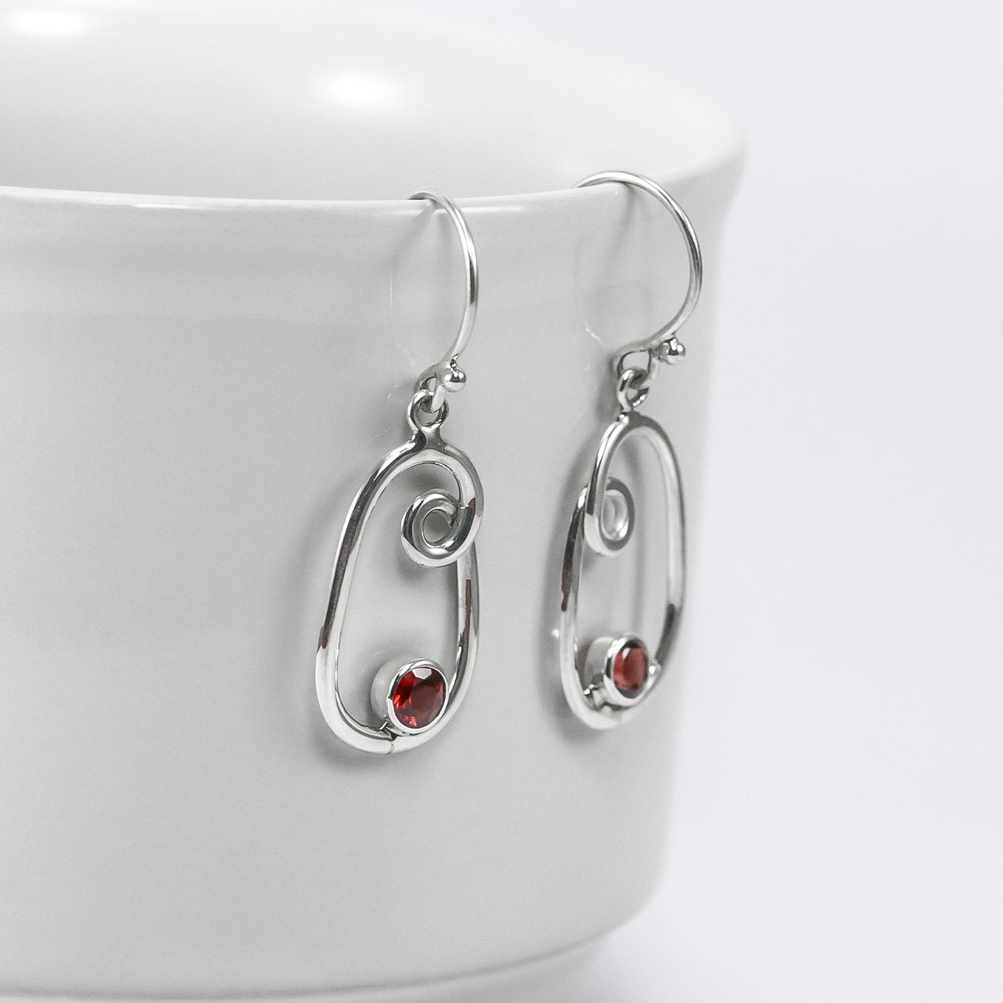red garnet earrings 925 sterling silver with infinity swirl