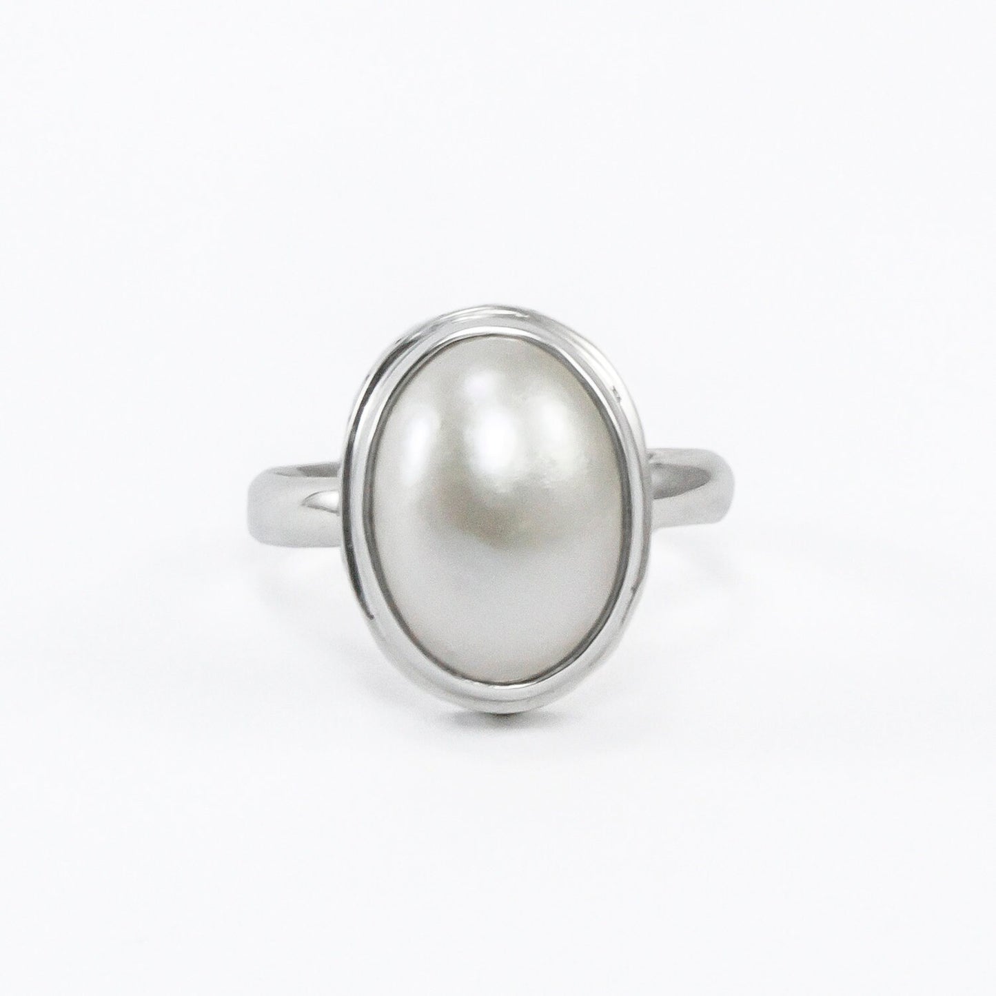 oval pearl ring 925 sterling silver with genuine cultured mabe pearl