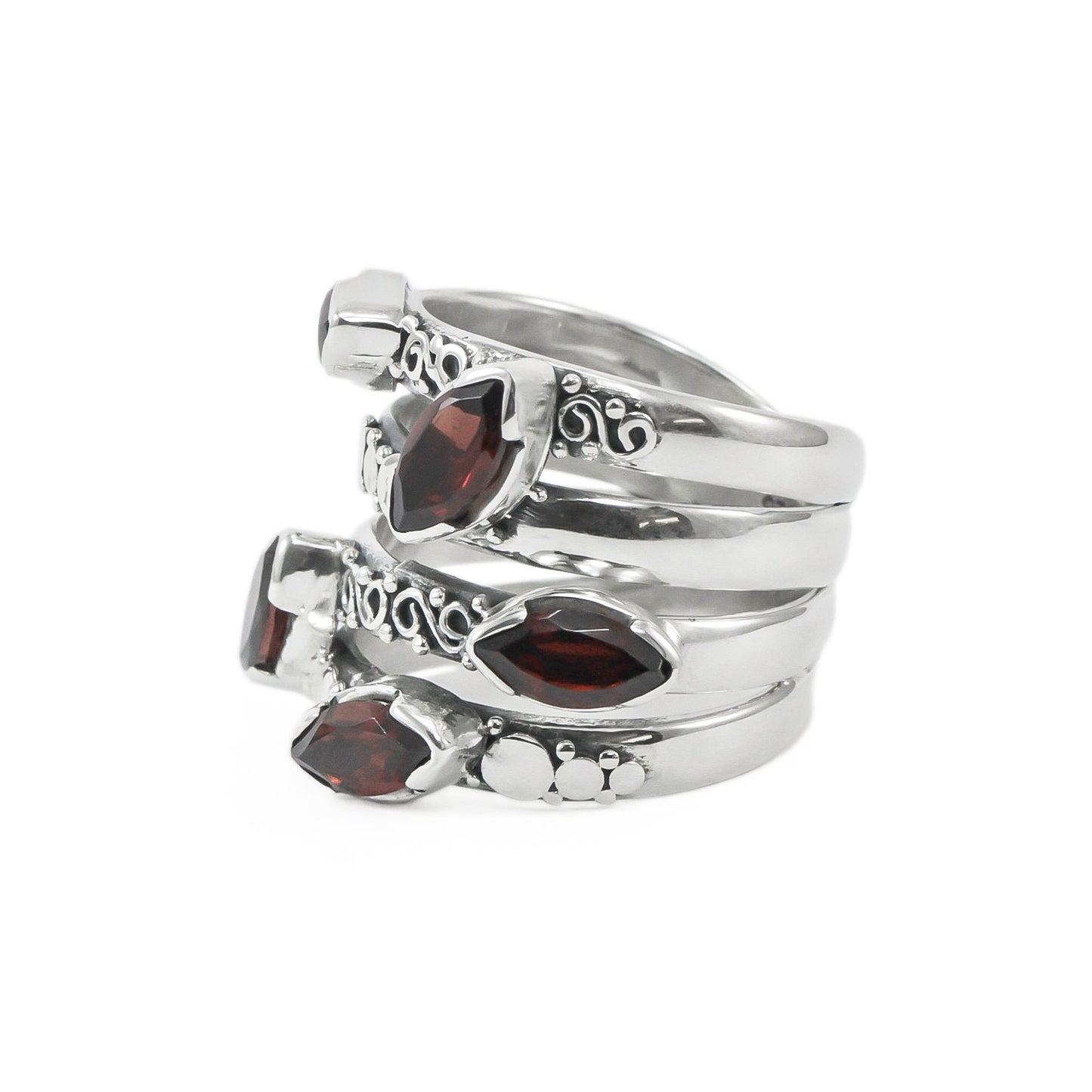 Red Garnet ring set in 925 sterling silver, multi stones ring