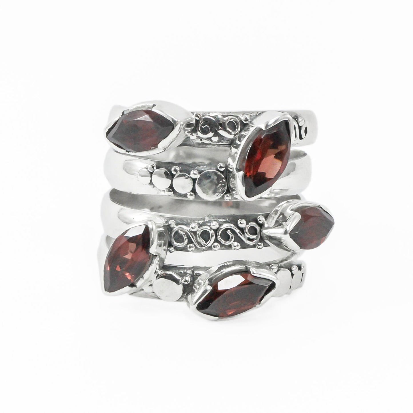Red Garnet ring set in 925 sterling silver, multi stones ring