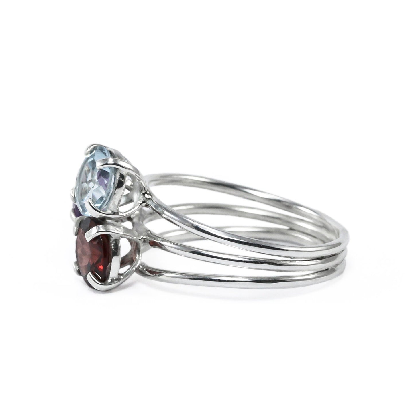 Multi stones ring set in 925 sterling silver, three stones ring