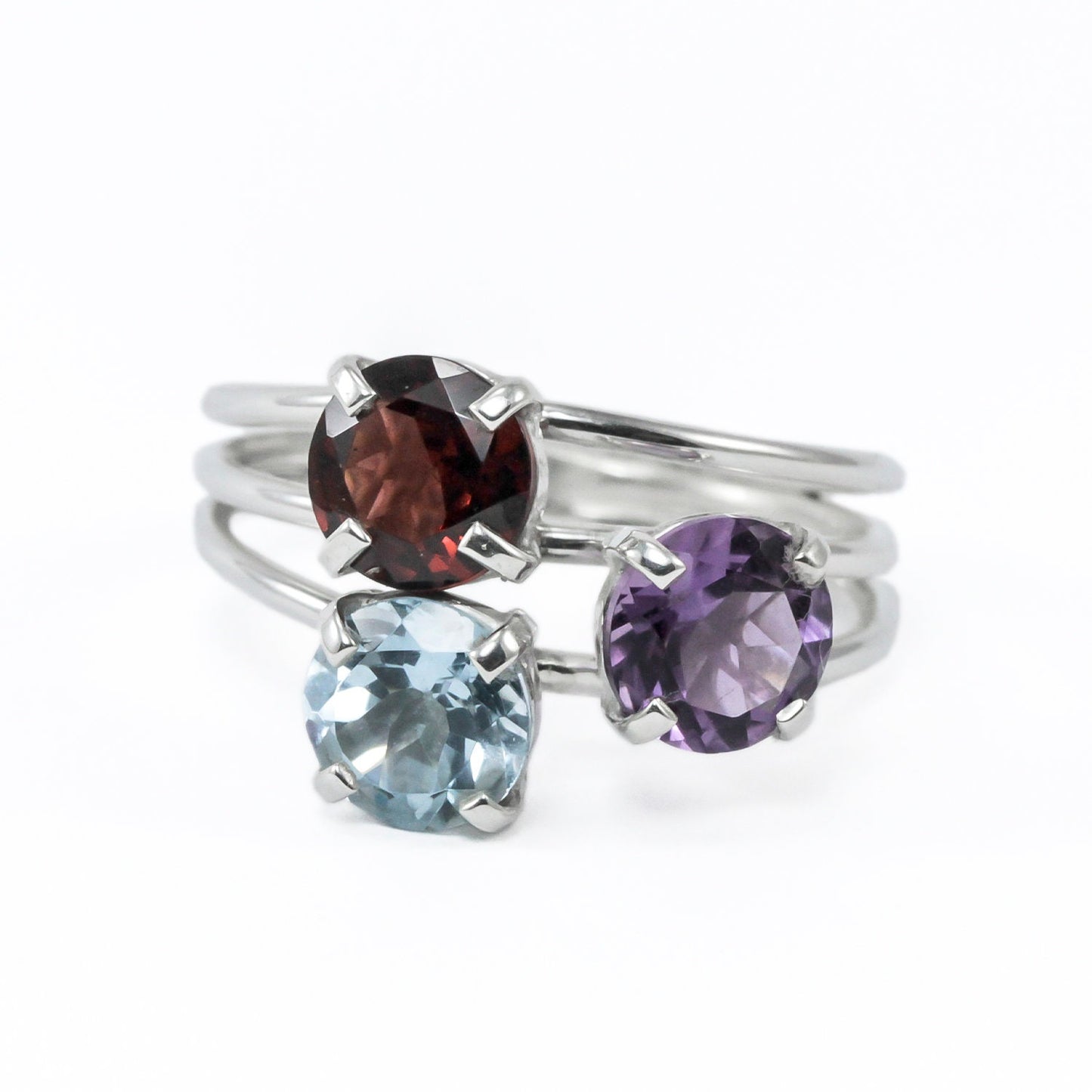 Multi stones ring set in 925 sterling silver, three stones ring