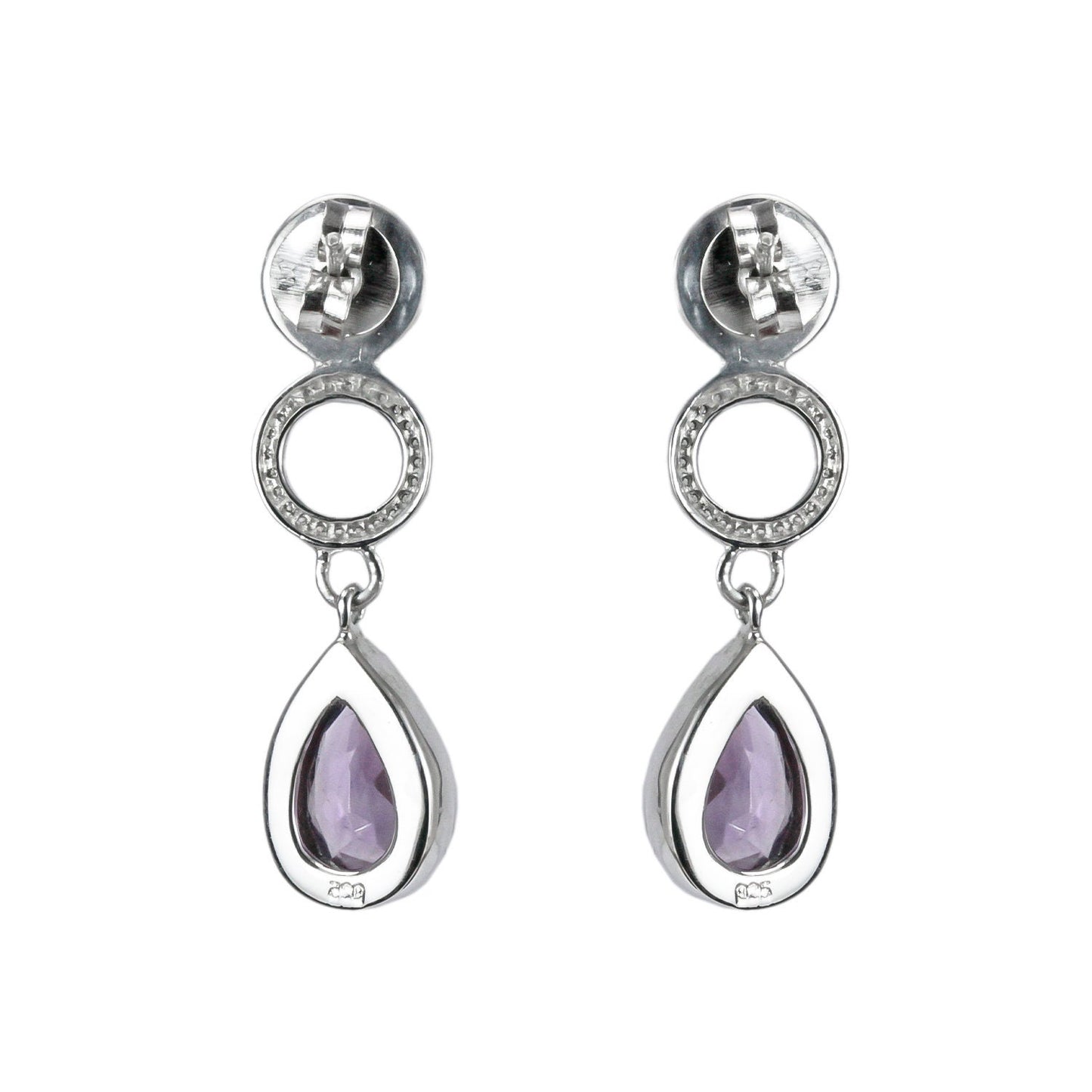 amethyst stud earrings 925 with genuine red garnet and micro setting crystal