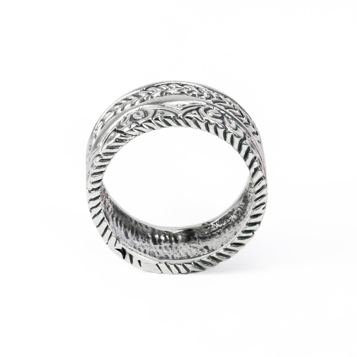Eternity band ring unisex 925 sterling silver decorated with filigree ornament full side carving