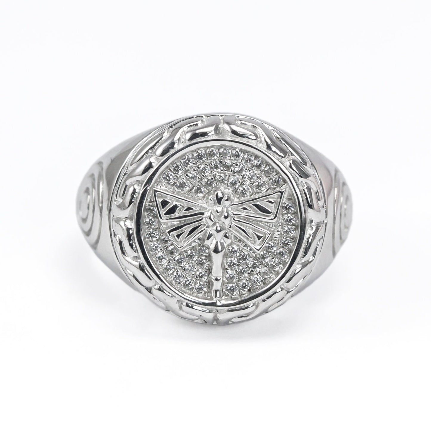 Dragonfly ring 925 sterling silver decorated with genuine white crystal