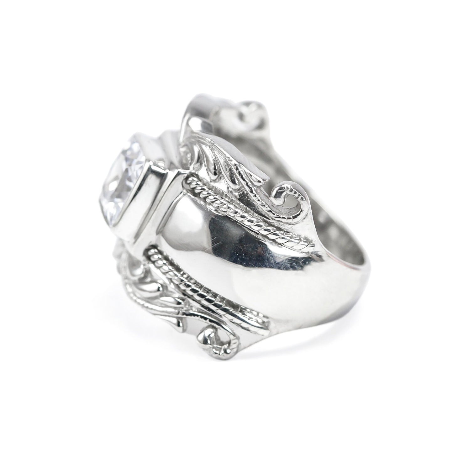 Wide band ring for women 925 sterling silver with genuine white crystal decorated with white crystal