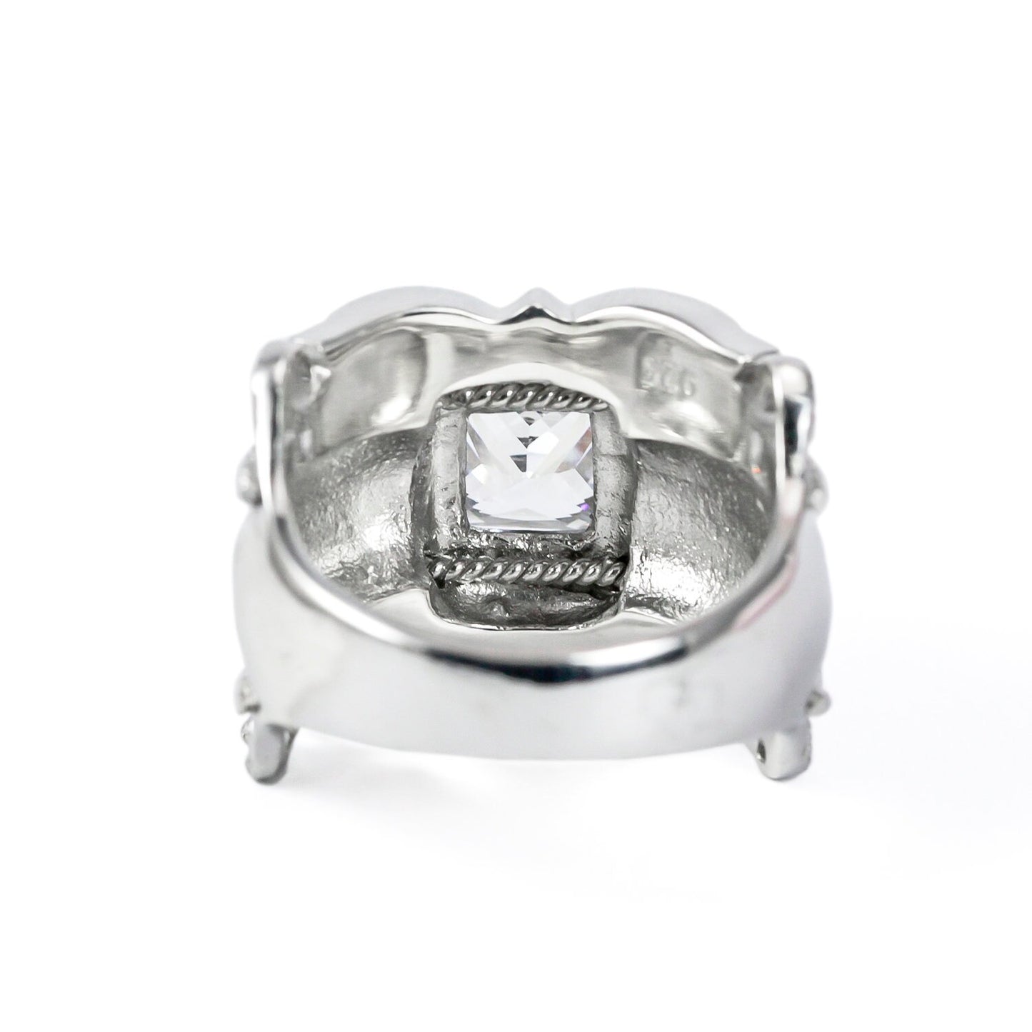 Wide band ring for women 925 sterling silver with genuine white crystal decorated with white crystal