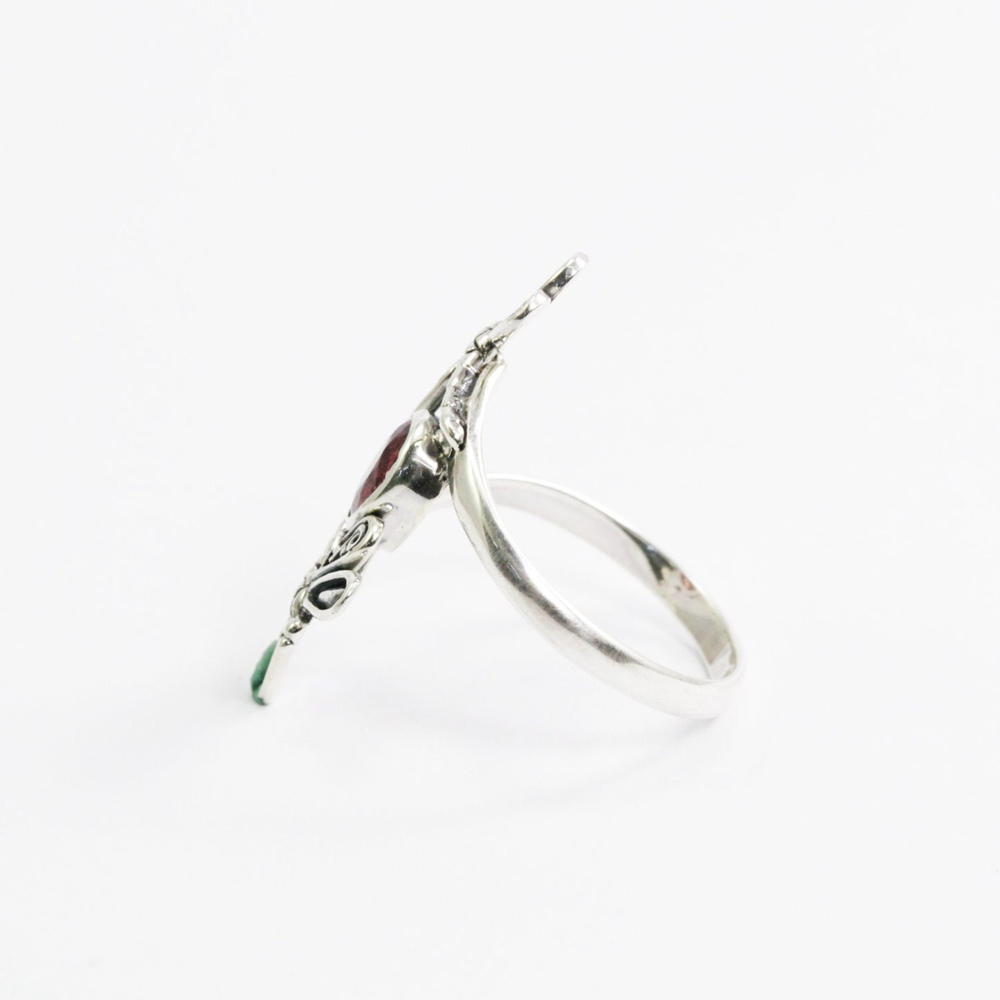 bypass ring 925 sterling silver with tourmaline and filigree dragonfly