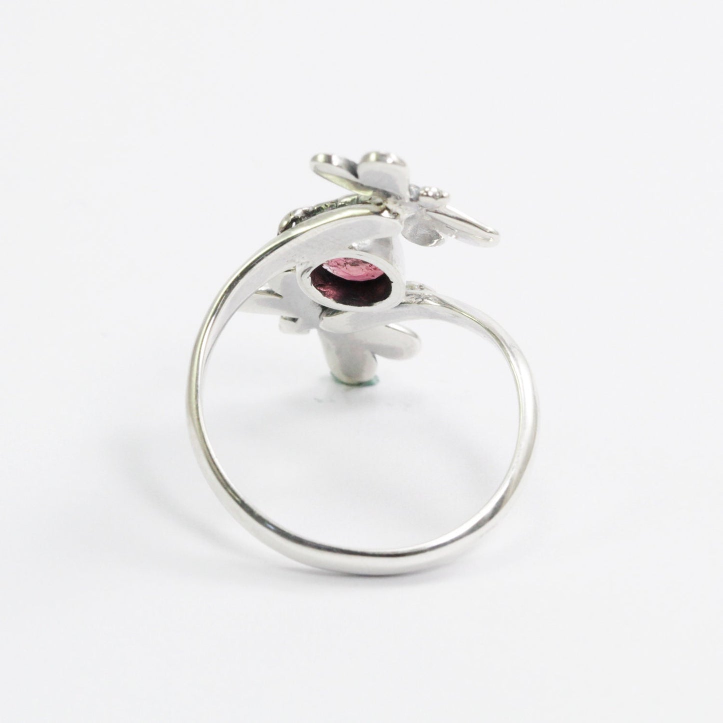 bypass ring 925 sterling silver with tourmaline and filigree dragonfly
