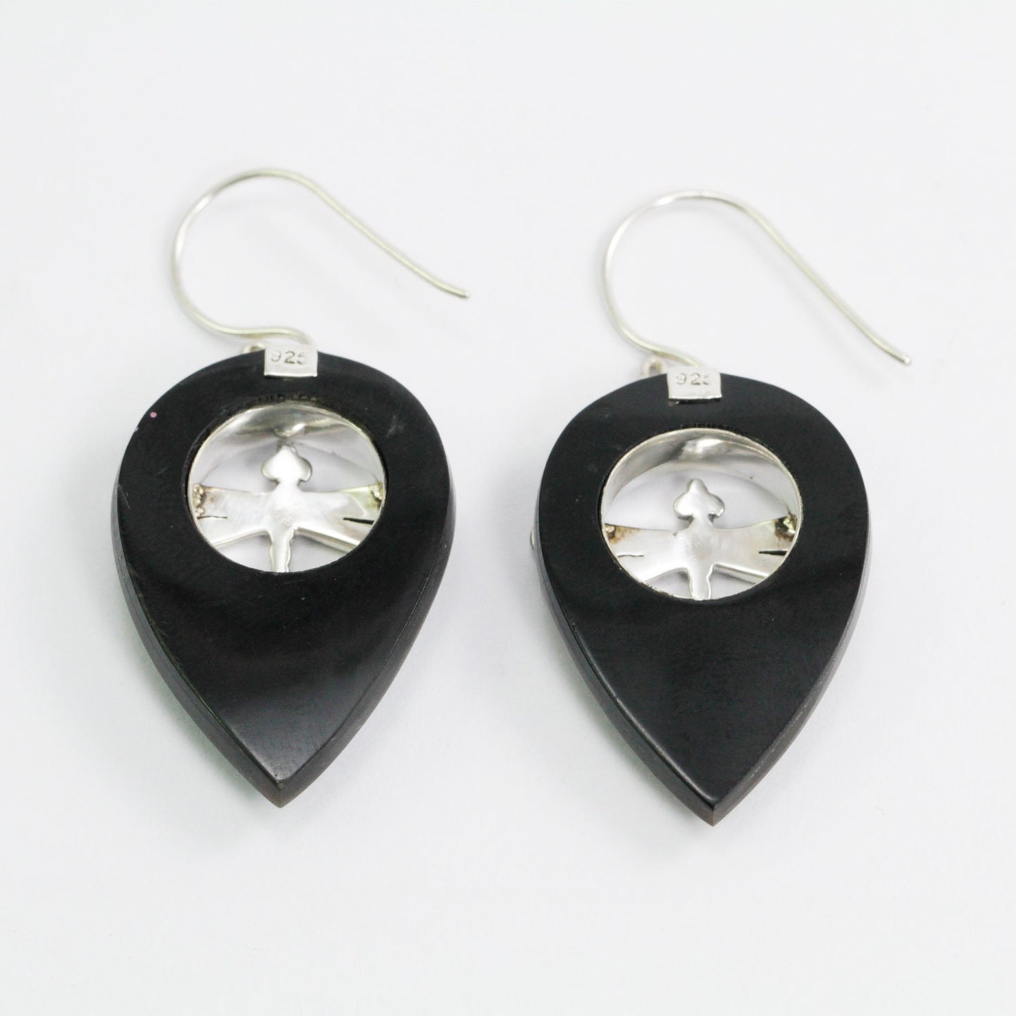 pear shape earrings dangle drop 925 sterling silver and 18K yellow gold with black shell