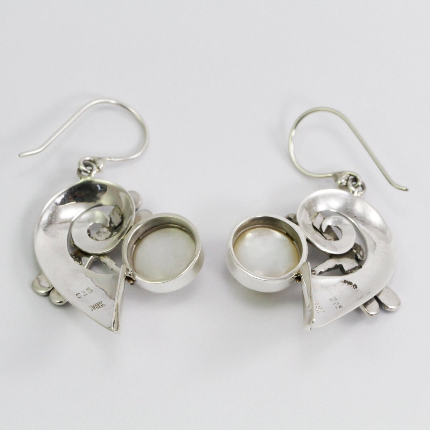 mabe pearl earrings dangle 925 sterling silver and 18K yellow gold dragonfly ornament