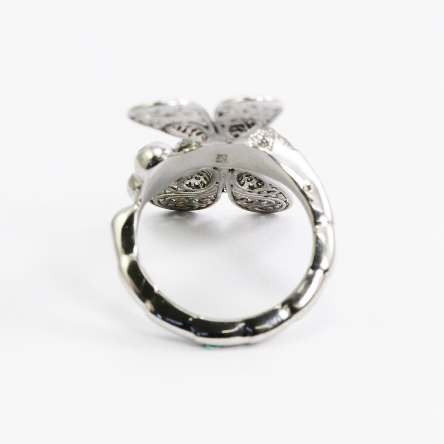 Dragonfly ring 925 sterling silver decorated with white crystal and filigree ornament
