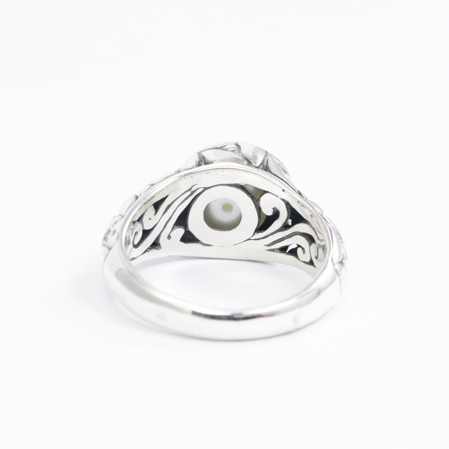 fresh water pearl ring 925 sterling silver 8 mm round pearl decorated with seed ornament