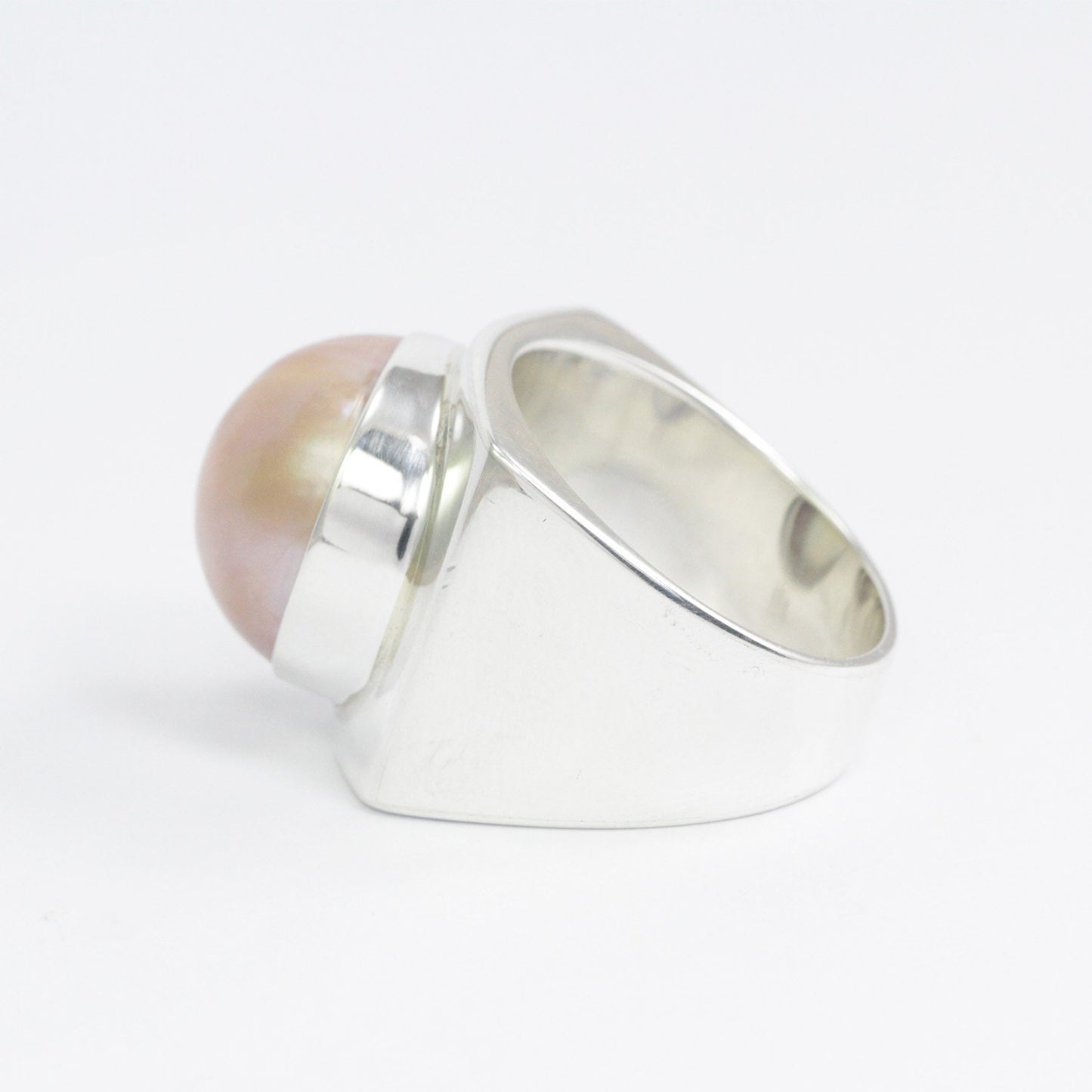 Golden mabe pearl ring 925 sterling silver doom wide band ring