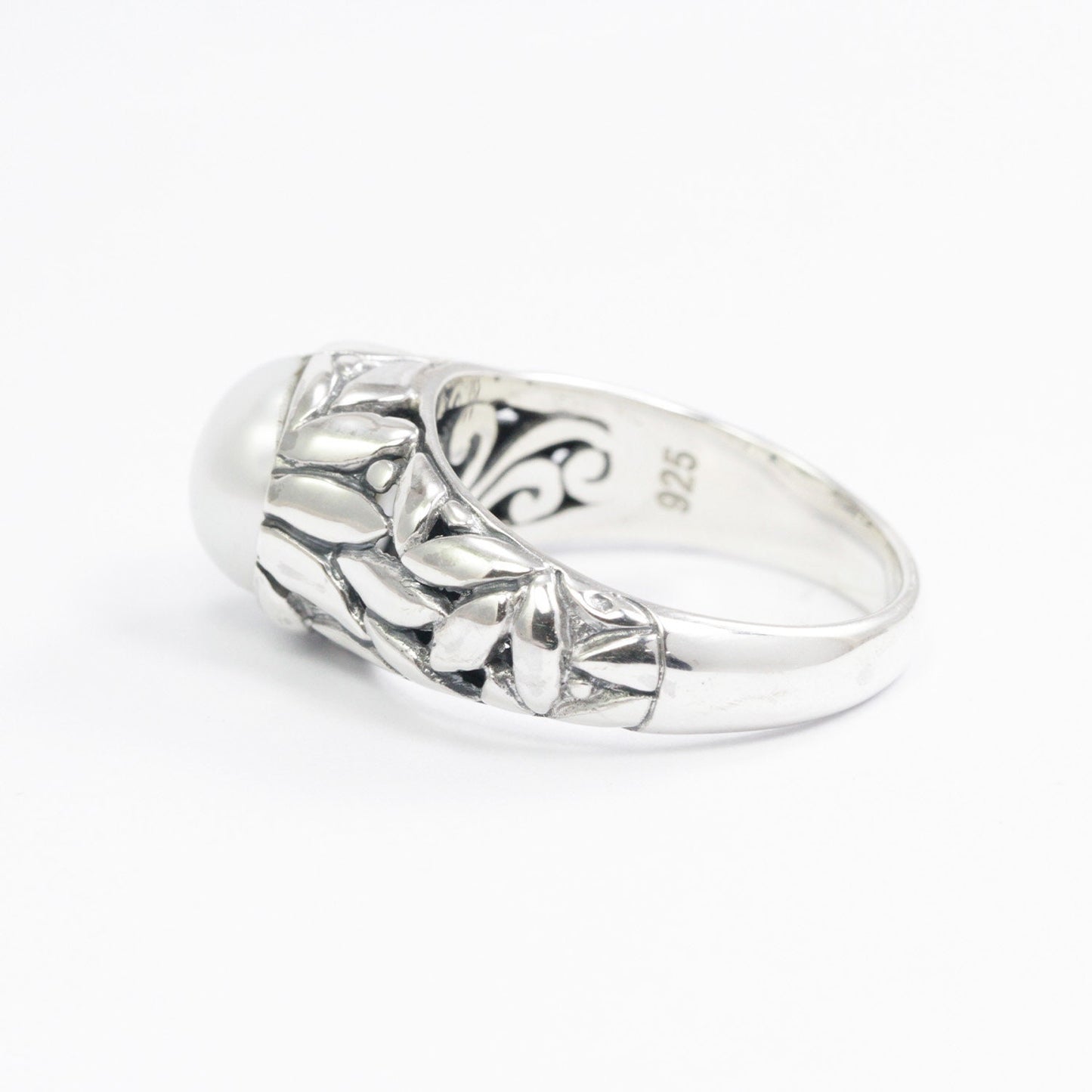 fresh water pearl ring 925 sterling silver 8 mm round pearl decorated with seed ornament