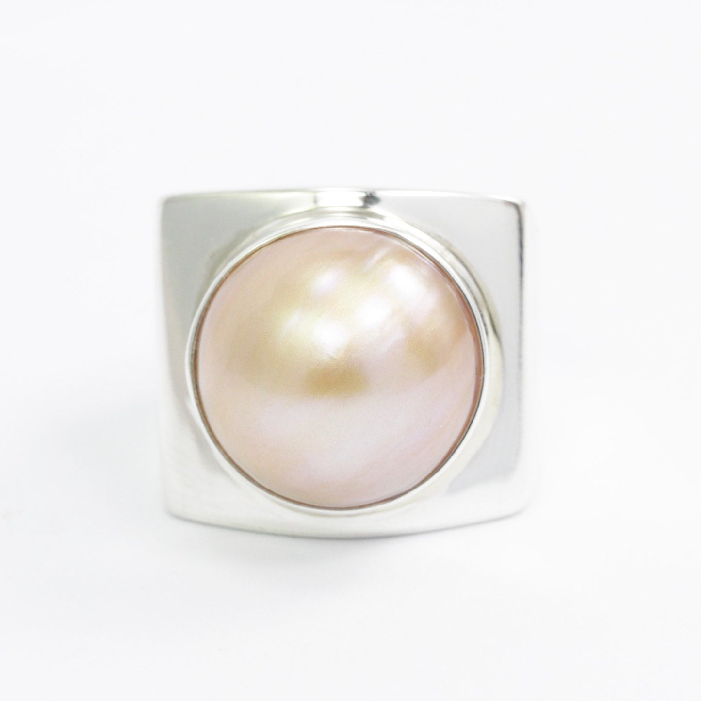 Golden mabe pearl ring 925 sterling silver doom wide band ring