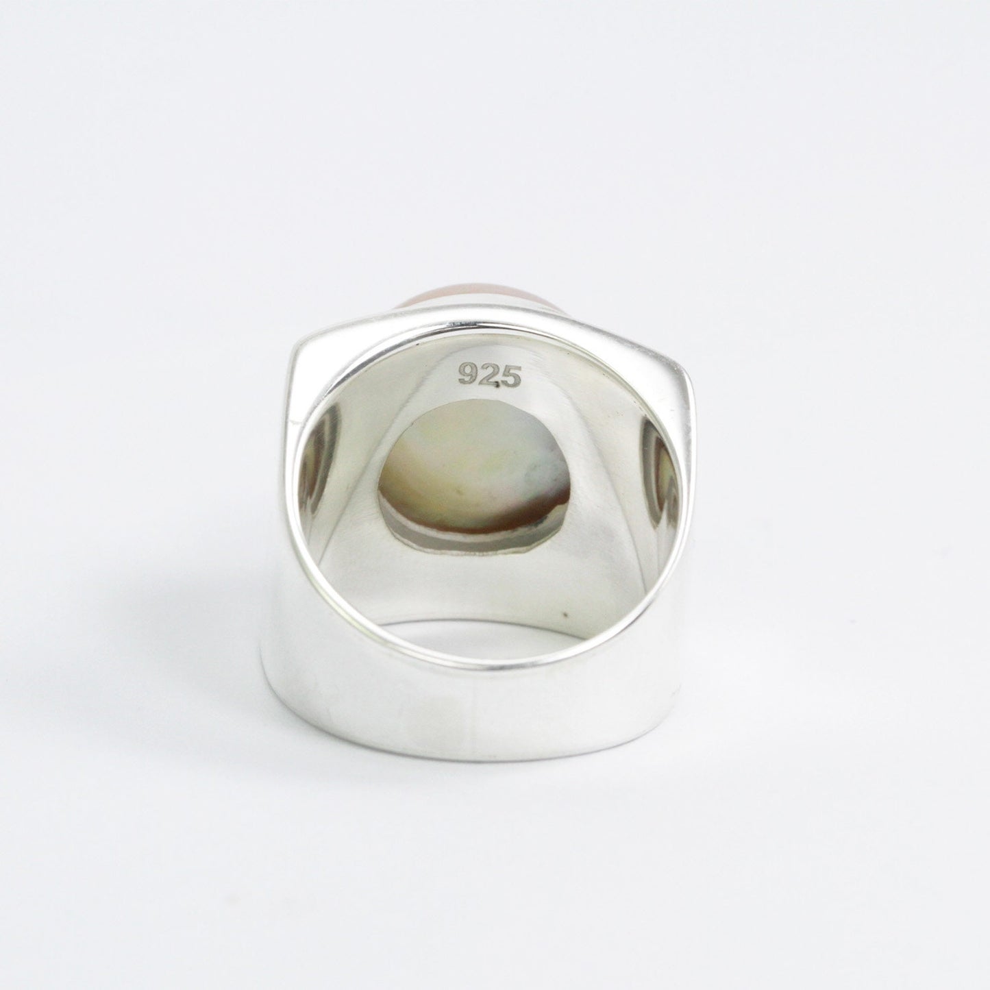 Golden mabe pearl ring 925 sterling silver doom wide band ring
