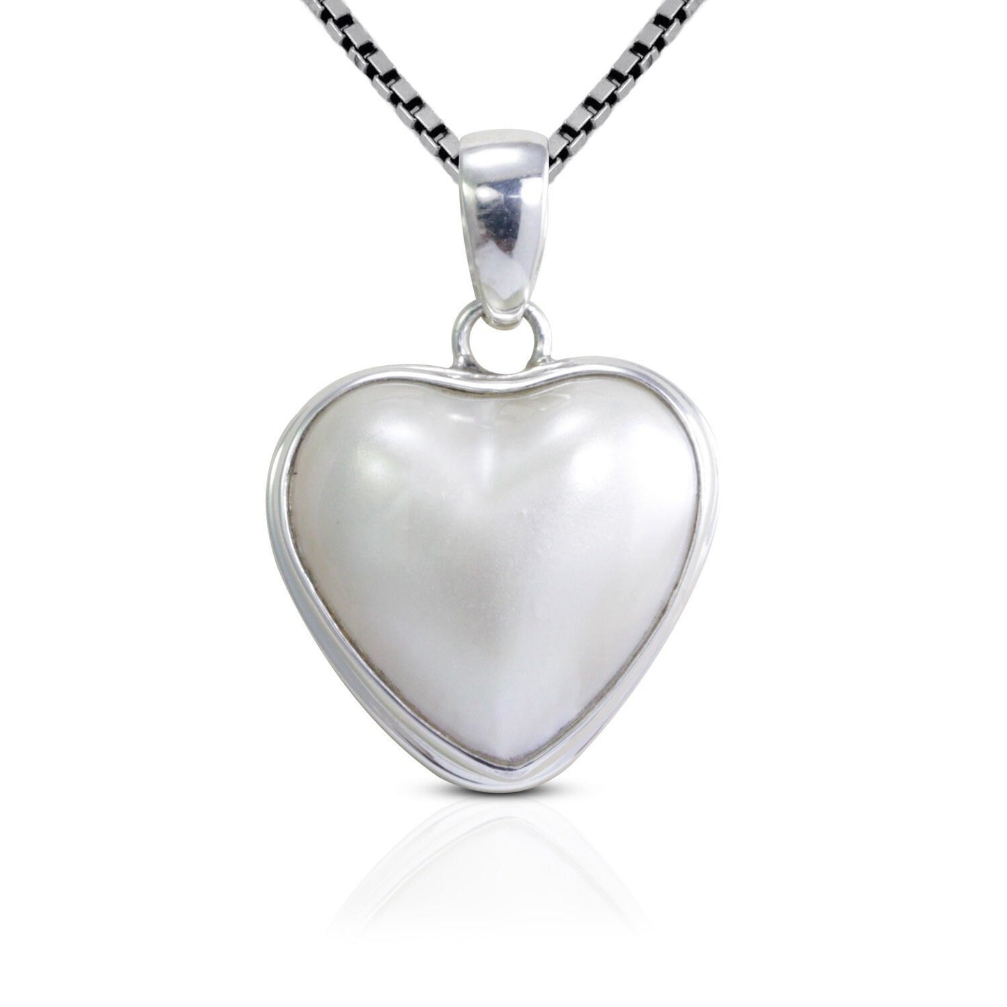 white mabe pearl pendant necklace heart shape set in 925 sterling silver bezel set