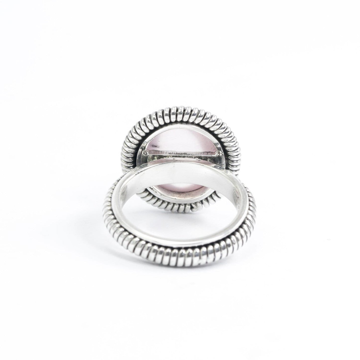 rose quartz ring 925 sterling silver with cable style ornament