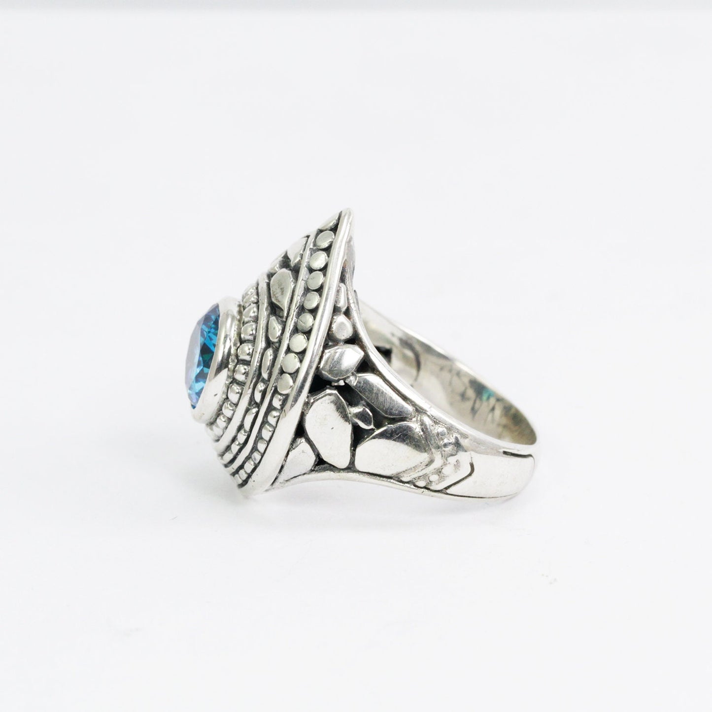 blue stone ring 925 sterling silver with doom pear shape filigree ornament