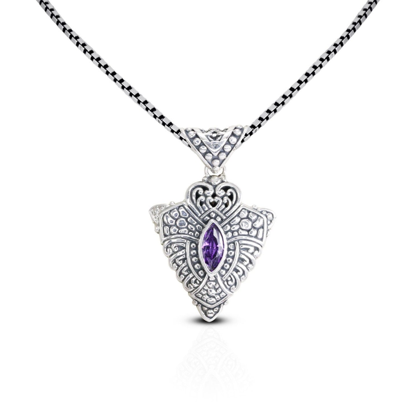 amethyst zirconia pendant necklace 925 sterling silver decorated with delicate filigree ornament