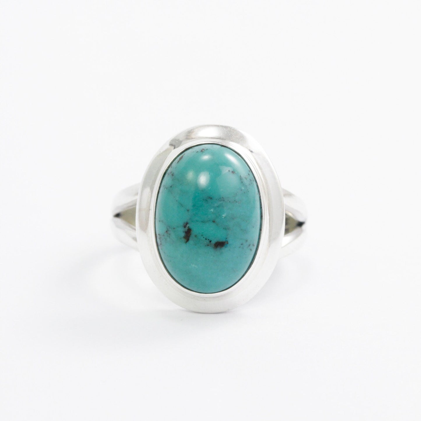 Turquoise ring oval shape 925 sterling silver with split shank