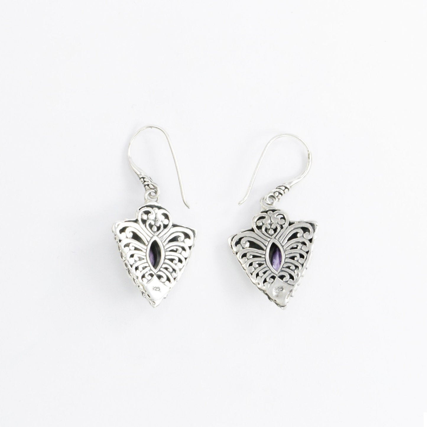 amethyst earrings Zirconia dangle 925 sterling silver with filigree ornament byzantine style