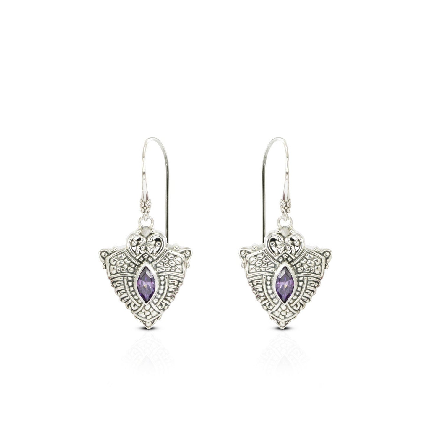 amethyst earrings Zirconia dangle 925 sterling silver with filigree ornament byzantine style