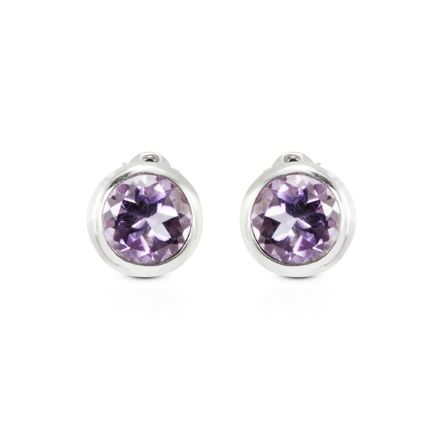 Amethyst Earrings Studs 7*7 mm round shape bezel set in 925 stud earrings push back closure