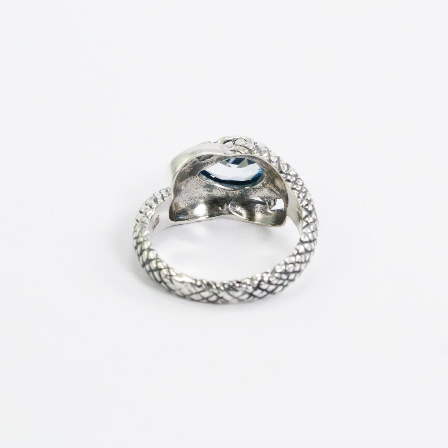 blue topaz ring 925 sterling silver decorated with snake skin filigree ornament