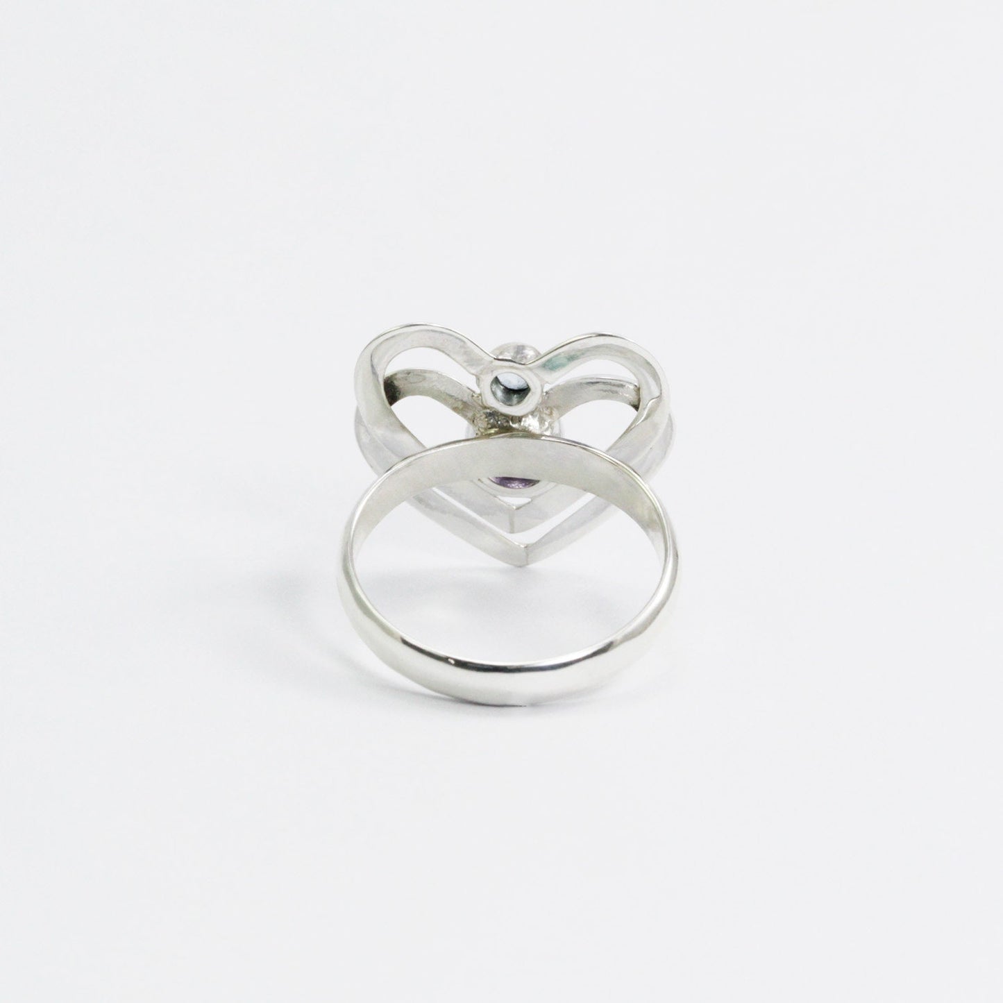 heart shape ring 925 sterling silver with genuine Brazilian amethyst and natural sky blue topaz
