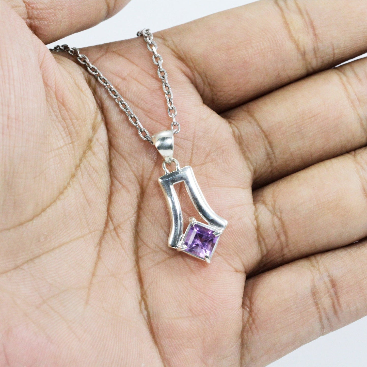 amethyst pendant necklace 925 sterling silver, genuine Brazilian amethyst pendant