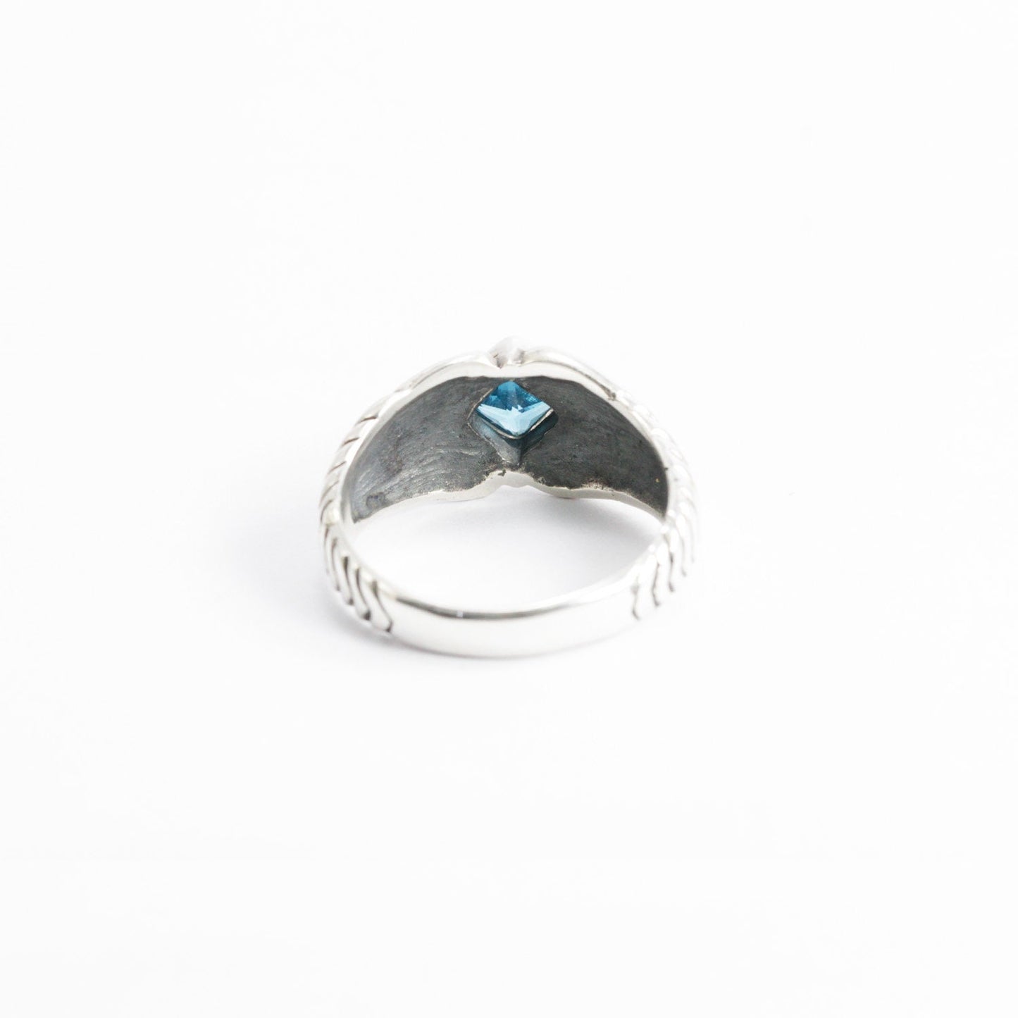 925 sterling silver ring with genuine blue topaz zirconia decorated with filigree ornament